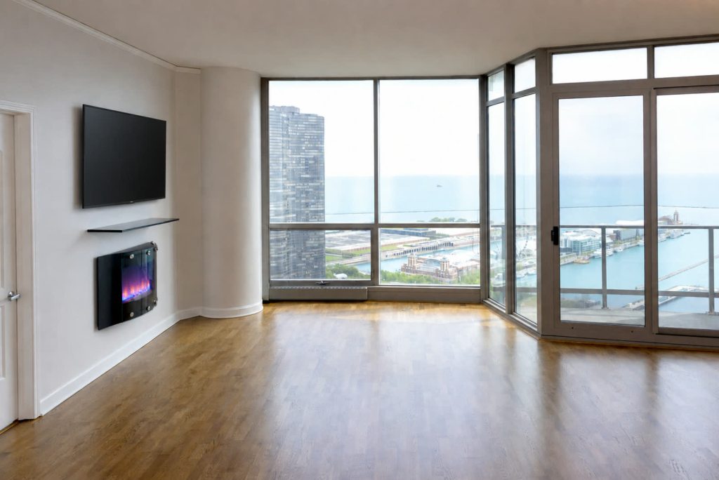 Living room with Lake Michigan views at 420 E Waterside Dr, Unit 4114, Chicago