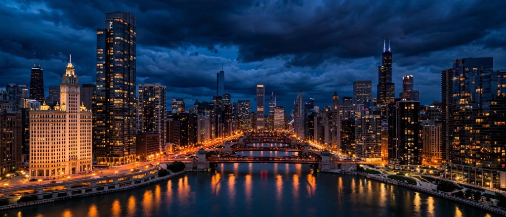 Chicago skyline at dusk